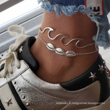 Shangjie OEM Tobillera Alloy Shell Shel Two-Piece Set Anklet Wholesale Cuban Link Anklets Sequhell Anklets